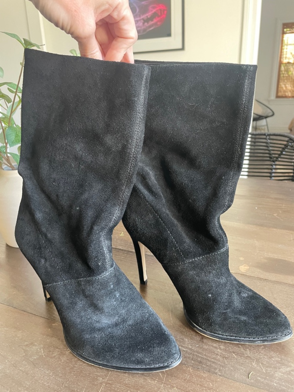 BCBGeneration Black Suede Mid-Calf Stiletto Boots - sz 7.5